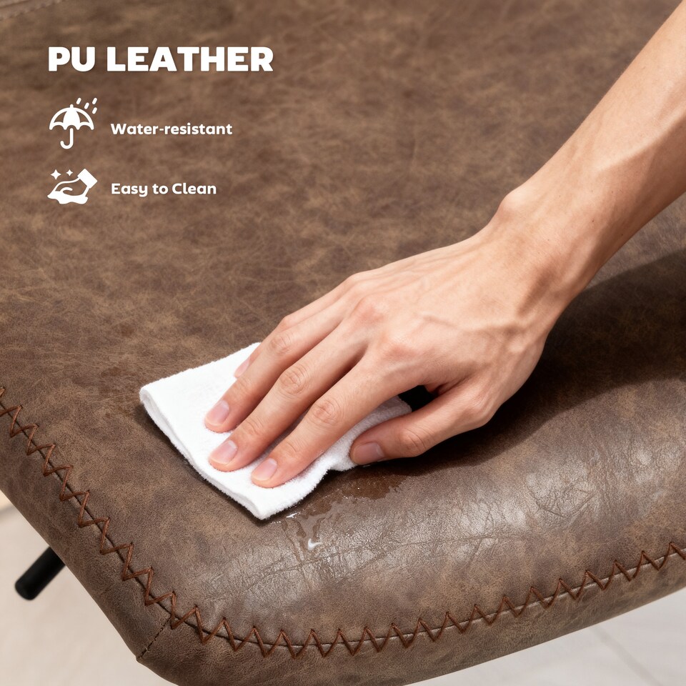 image 1 of HOMCOM Bar Stools Set of 2, Height Adjustable Barstools with Backrest and Footrest, PU Leather Upholstered Dining Stools for Kitchen, Counter, Breakfast Bar, Brown