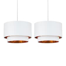 Set of 2 Kozy - White and Gold 30cm Pendant Shades White | Gold
