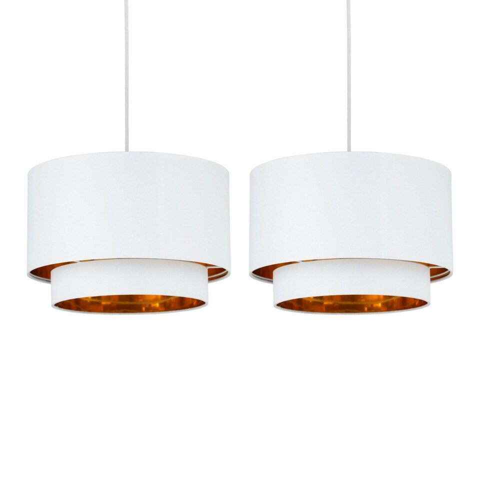 image 1 of Set of 2 Kozy - White and Gold 30cm Pendant Shades White | Gold