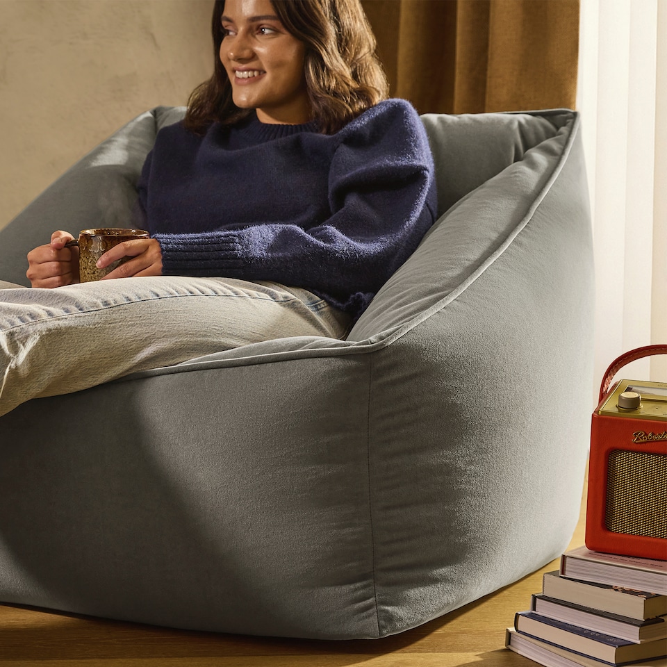 image 1 of icon  Velvet Natalia Armchair and Amara Footstool Bean Bag, Charcoal Grey