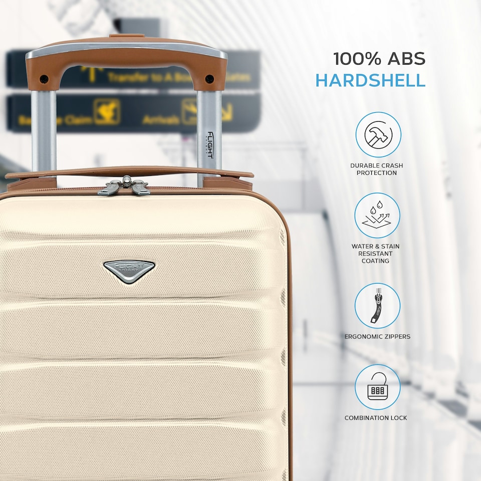 image 1 of 40x20x25cm Ryanair Free Carry-On Maximum Size Cabin Suitcase - Lightweight 4 Wheel ABS Hard Case - Cabin Carry On Hand Luggage Suitcase 100+ Airline Approved Cream | Cream | Cabin Bag