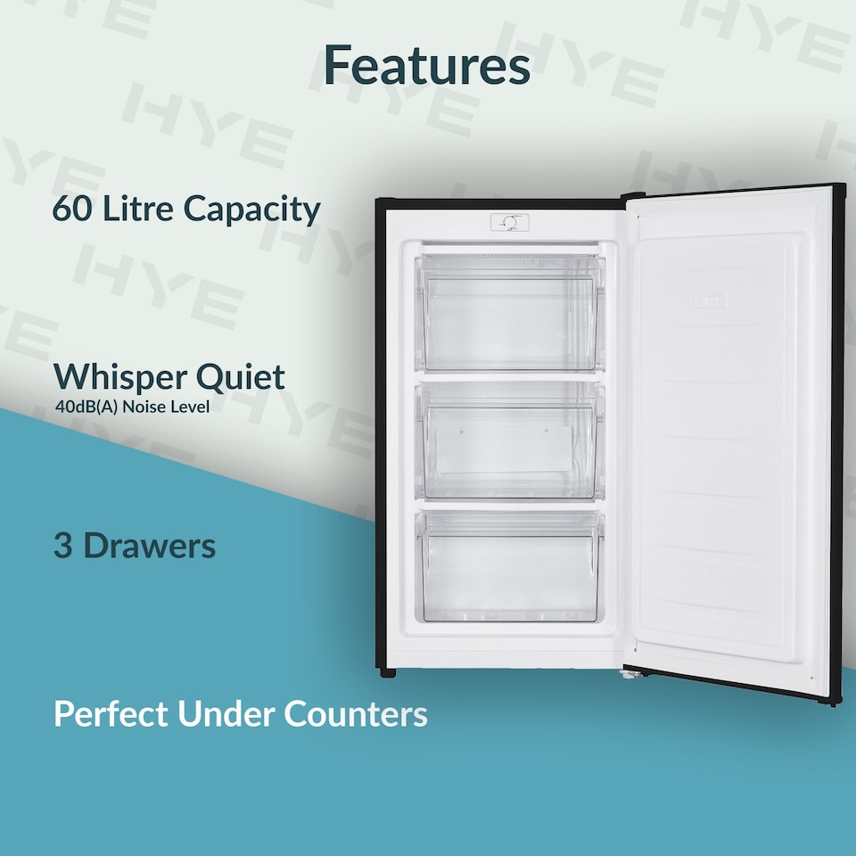 image 1 of HYE Under Counter Freezer 60 Litre Freestanding 48cm Reversible Door - Black - RF01UCFR60B01
