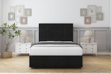 Sloomy Lisbon Black Plush Divan Bed With Mattress 2 Drawers Left Side With 26" Strutted Headboard & 12" Matching Footboard 2'6 Small Single | Black | Black | Small Single | 1