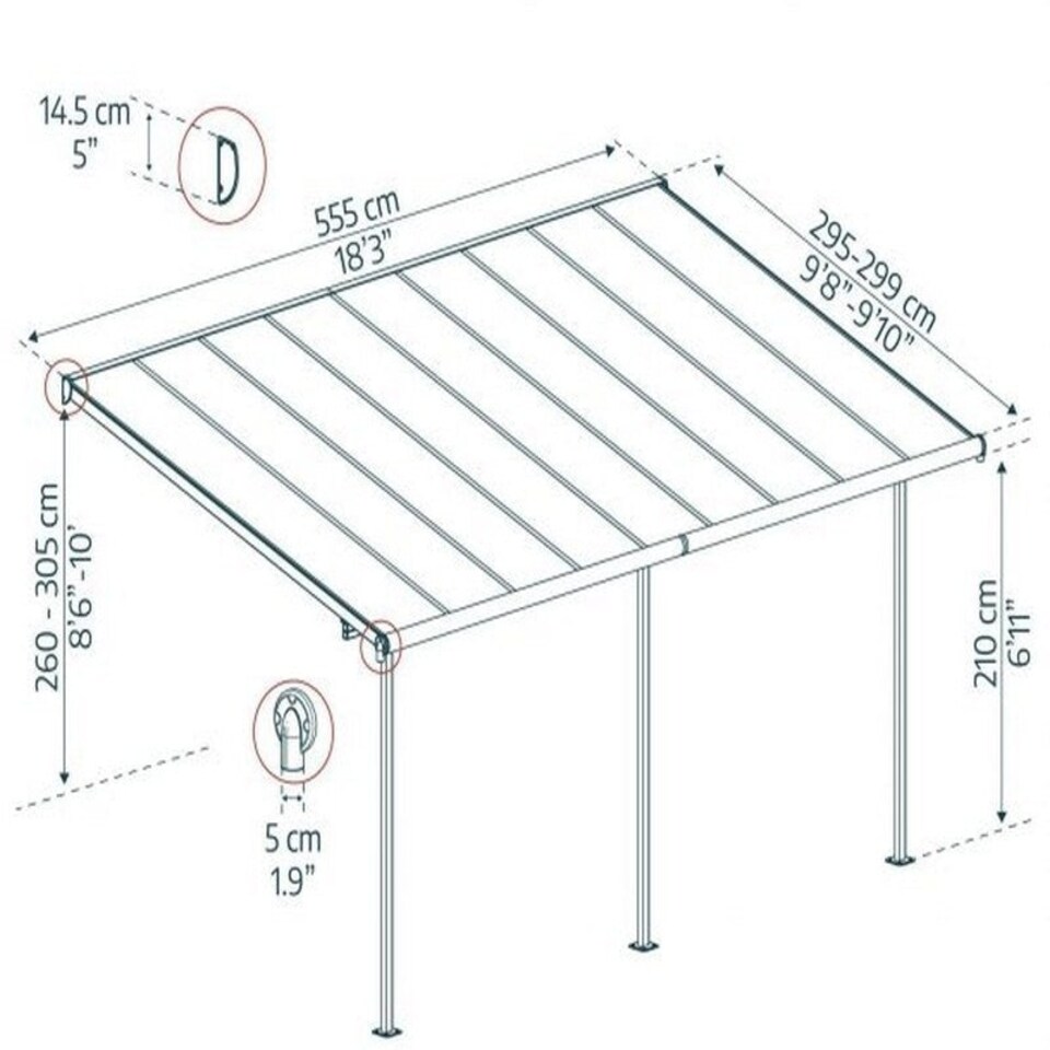 image 1 of Patio Cover Sierra 3X5.46 Clear - Polycarbonate - L555 x W299 x H305 - White | White
