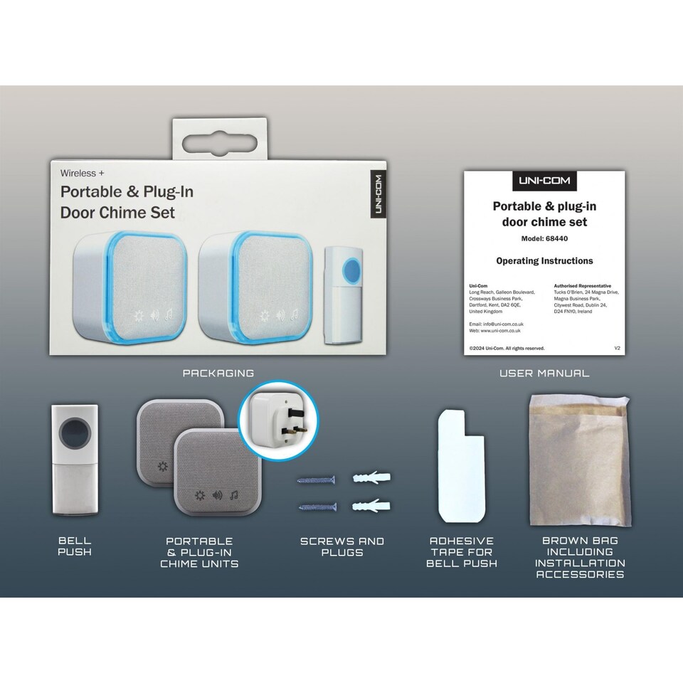 image 1 of Uni-com Portable And Plug-in Door Chime Set (UK Plug) | Multi | Multi Colour | White | 1