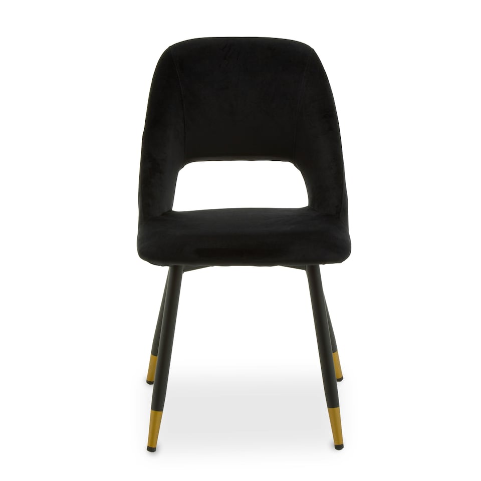 image 1 of Interiors by Premier Black Velvet Dining Chair, Velvet Upholstered Accent Dining Table Chair, Tapered Back Living Room Chair Black