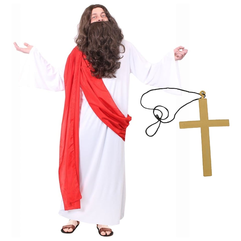 image 1 of Jesus Costume With Wig, Beard & Cross Multi | XL