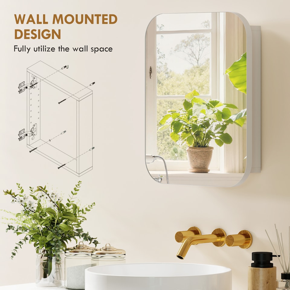 image 1 of HOMCOM Wall Mounted Bathroom Cabinet with Mirror Adjustable Shelves | White | White | 40.2W x 10.2D x 50.9H cm