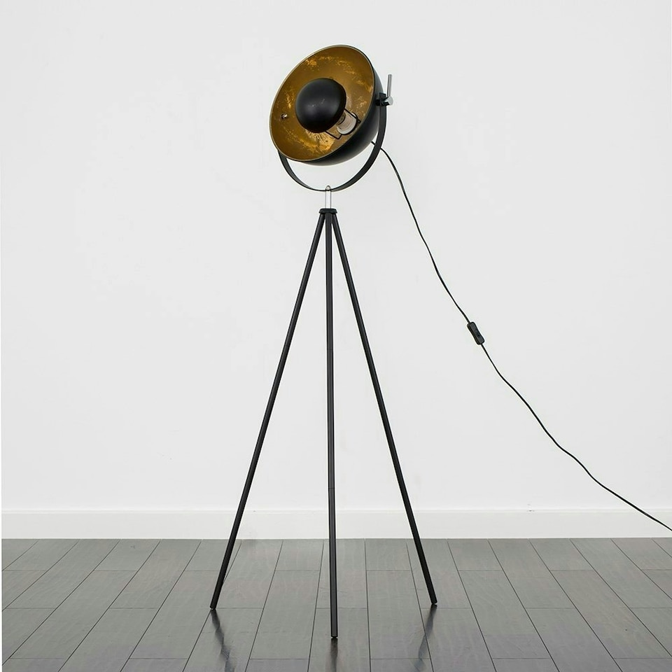 image 1 of ValueLights Morpho Gloss Black Floor Lamp and E27 Pear LED 4W Warm White 2700K Bulb | Black