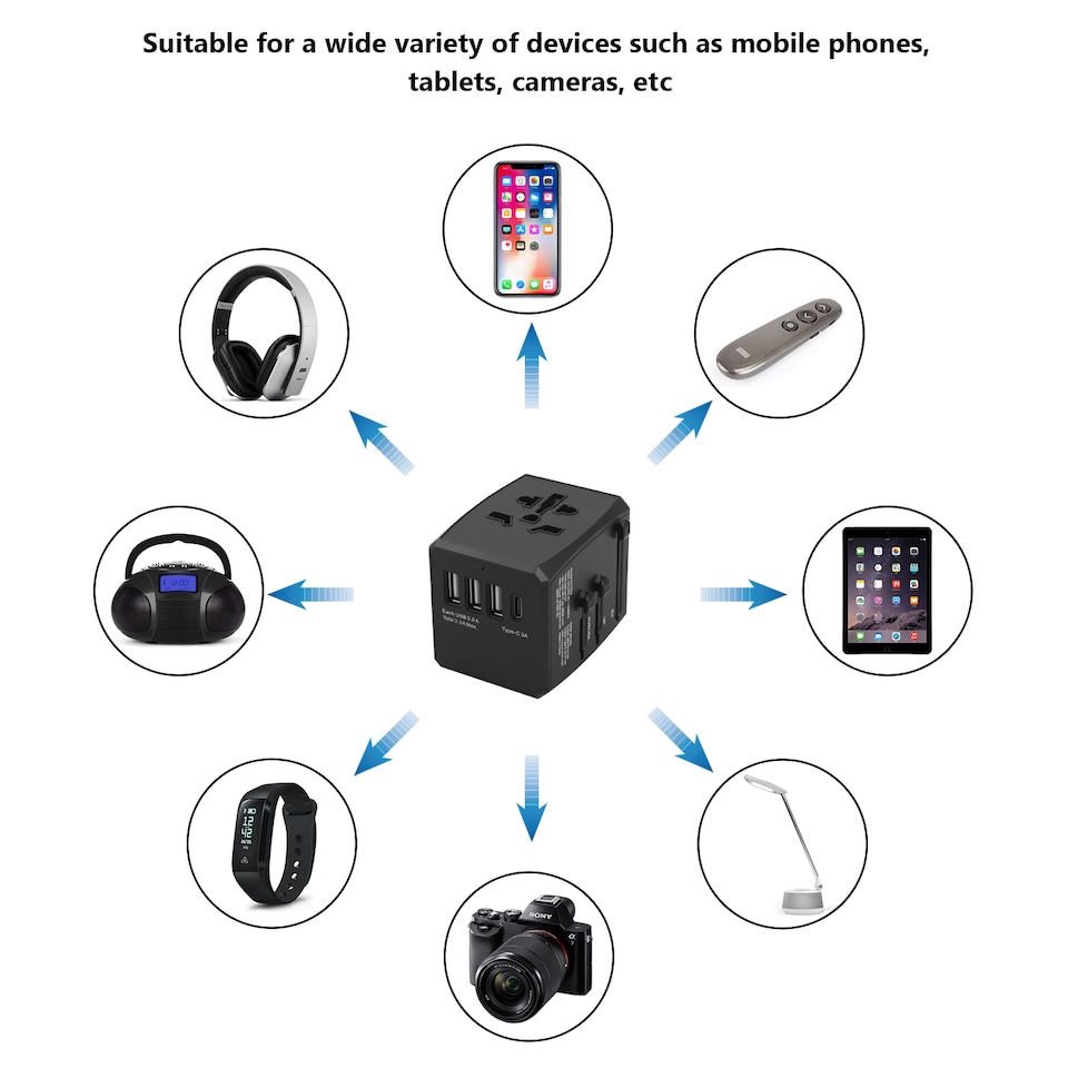 image 1 of World Travel Adaptor with USB Ports - UK EU AU US Universal Plug - Daffodil WAP150