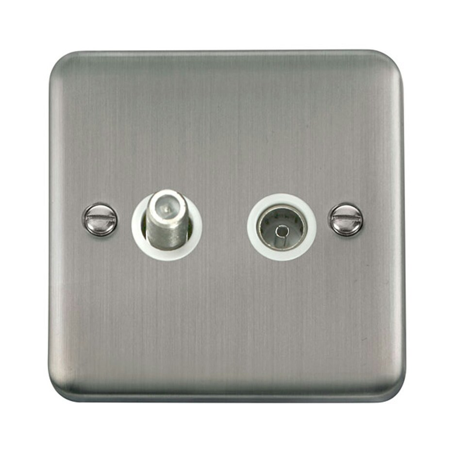 SE HOME Curved Satinless Steel Satellite & Coaxial Socket 1 Gang White | Stainless Steel