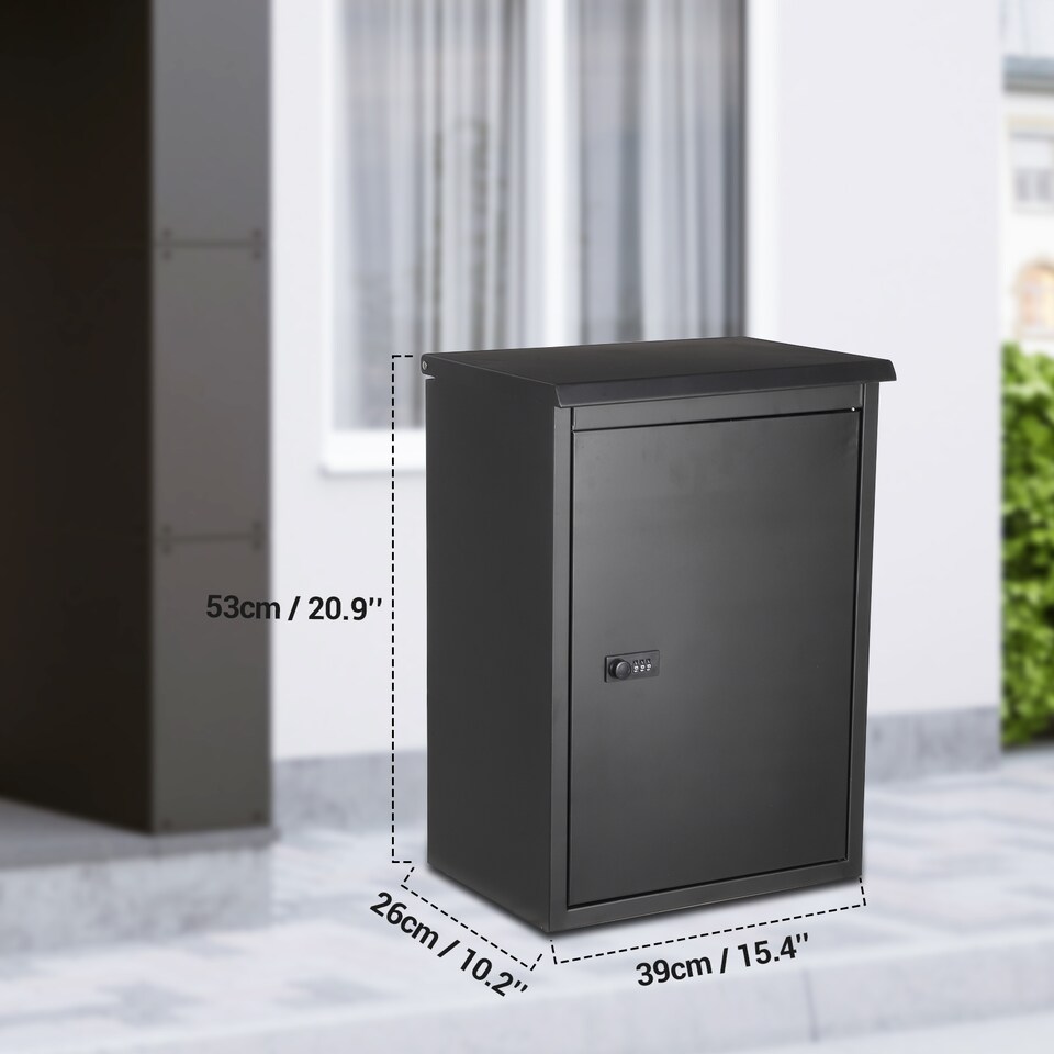 image 1 of London Boutique Black Wall Mounted 1 Tier Parcel Box With Combination Lock 39x26x53cm 1Piece