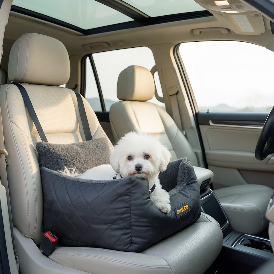 image 1 of Skylos Portable Fabric Dog Car Seat Travel Bed Booster Basket for Puppy