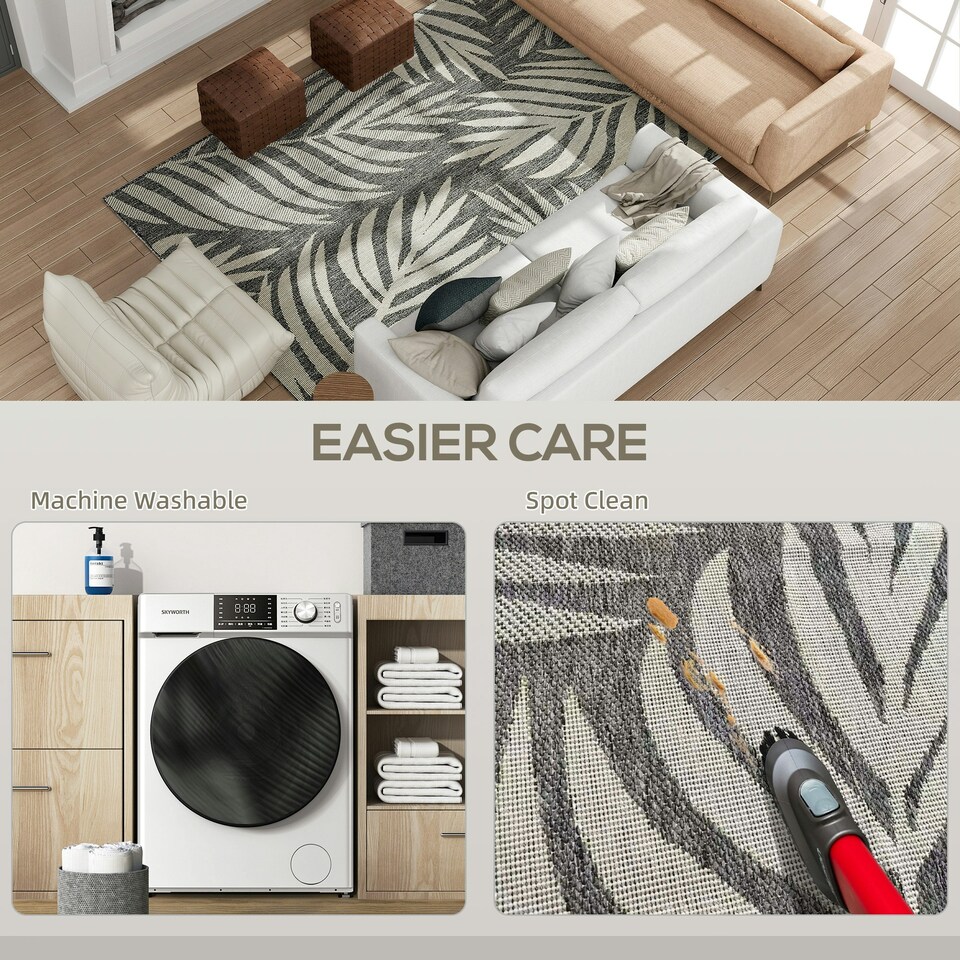 image 1 of HOMCOM Easy-Cleaning Machine Washable Area Rug for Patio, Garden, Grey Grey
