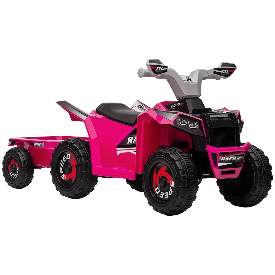image 1 of HOMCOM Electric Quad Bike, 6V Kids Ride-On ATV with Back Trailer - Pink