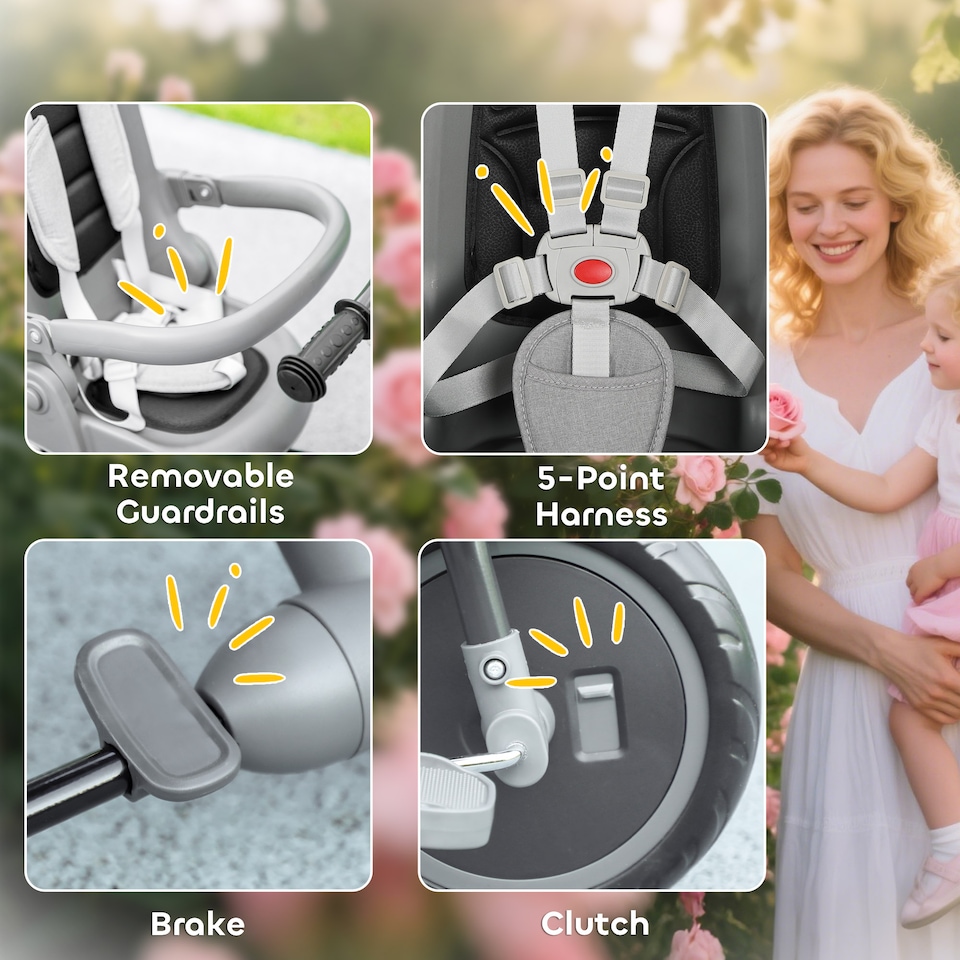 image 1 of AIYAPLAY Kids Trike, Toddler Tricycle 6 in 1 Foldable Baby Trike with Adjustable Parent Handle & Canopy, Convertible Seat, 5-Point Harness, Storage Basket & Bag for Ages 1-5 Years, Grey