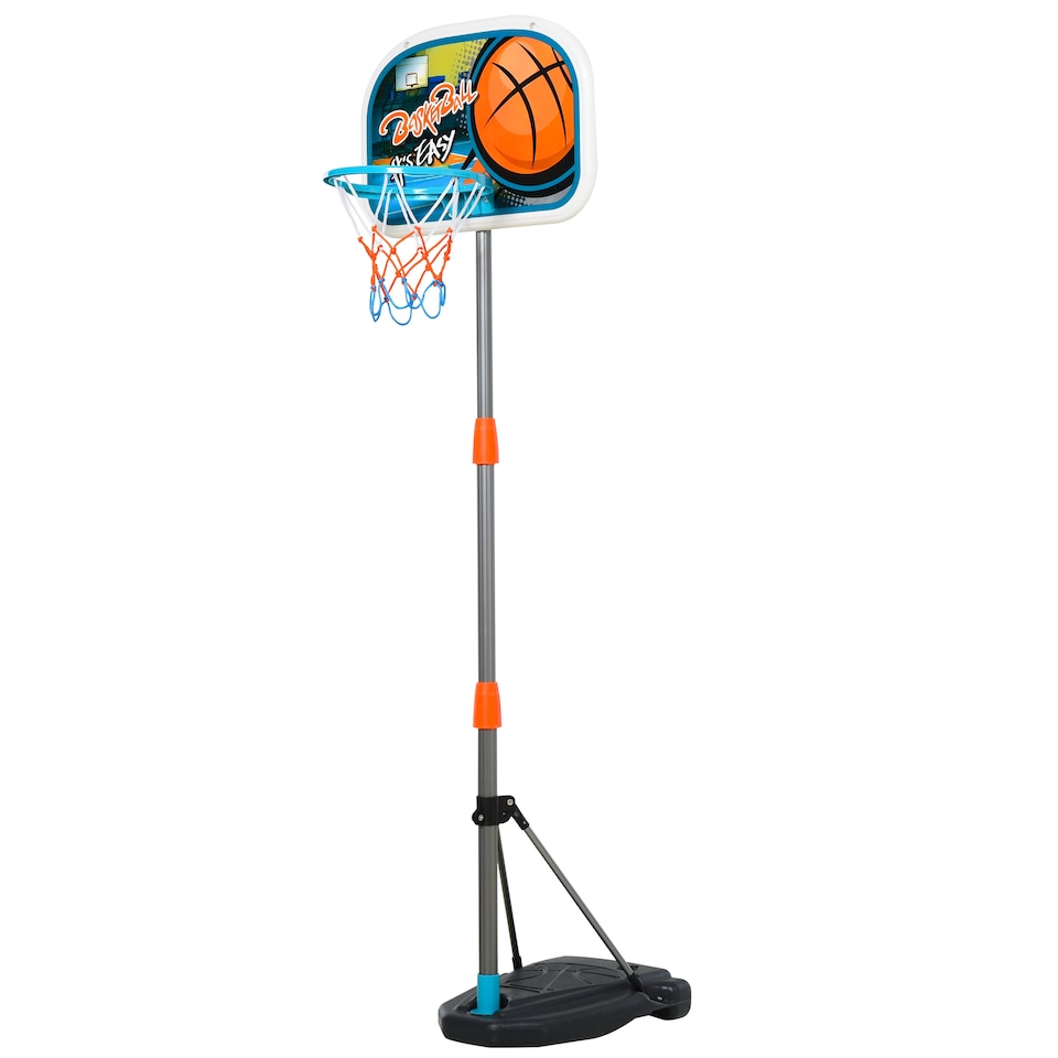 image 1 of HOMCOM 3 Pcs Kids Basketball Set w Hoop Ball Pump Height Fillable Base 3-8 Yrs