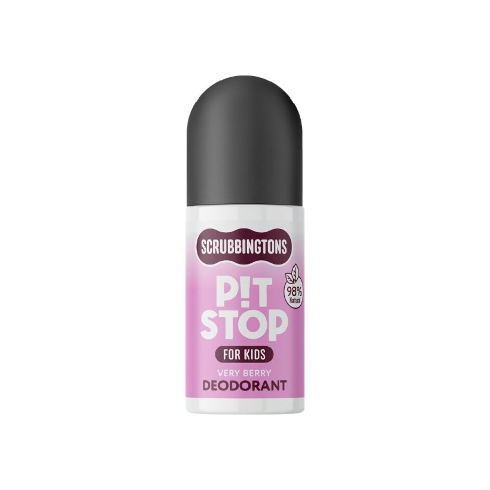 image 1 of Scrubbingtons Pit Stop Kids Deodorant Natural Roll On For Children, Teens Natural Ingredients For Sensitive Skin Paediatrician approved, Aluminium & Alcohol Free, Very Berry 75ml | White | White | 1