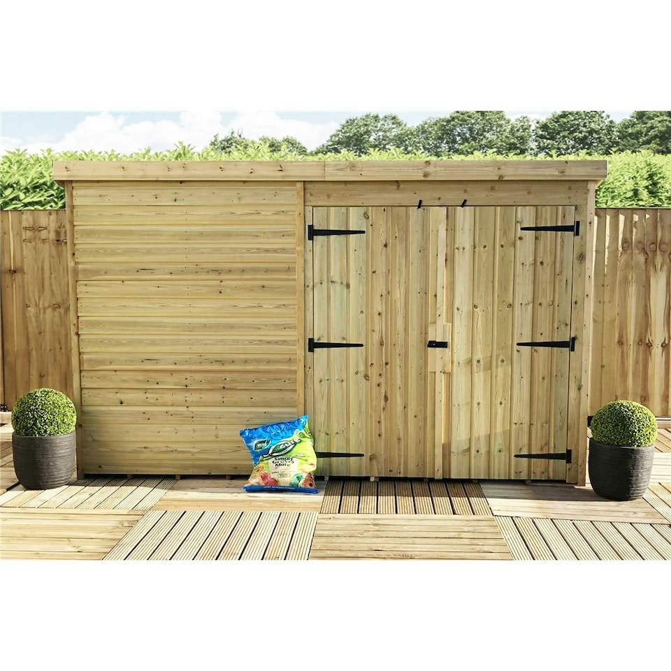 image 1 of 10 x 3 WINDOWLESS Garden Shed Pressure Treated T&G PENT Wooden Garden Shed + Double Doors (10' x 3' / 10ft x 3ft) (10x3)