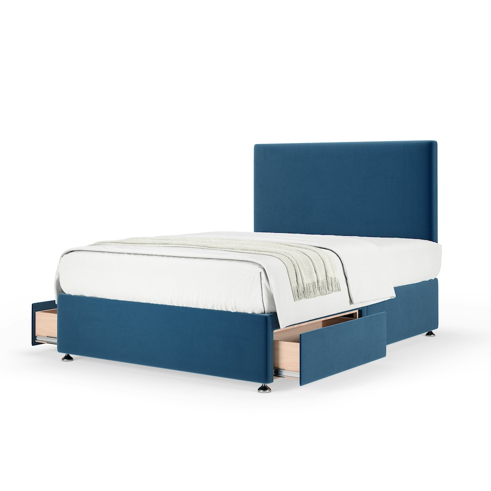 image 1 of Signature Platinum 2000 Pocket Sprung Blue Plush Velvet 2 Drawer Divan Set And Valencia Headboard Single