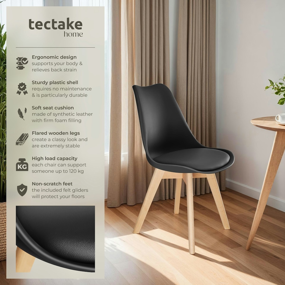 image 1 of Dining Chairs Frederikke - padded, ergonomic shape, wooden legs - Set of 2 Black