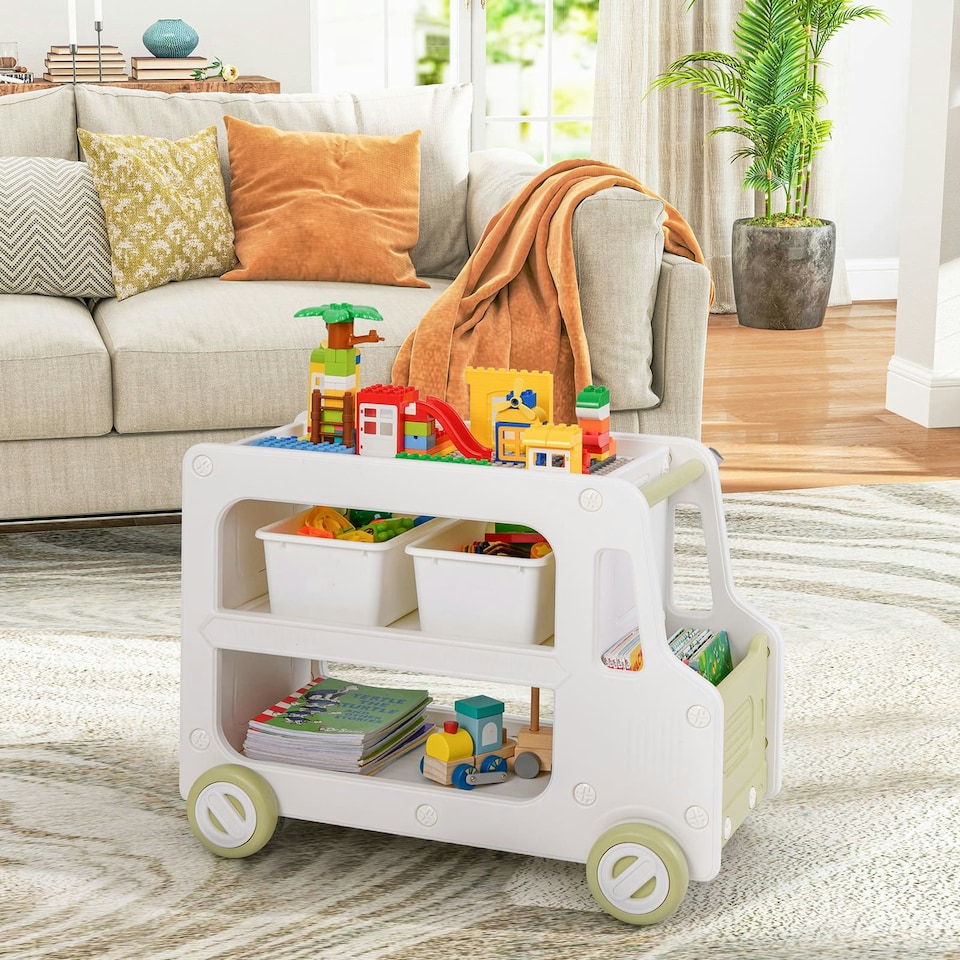 image 1 of COSTWAY Kids Storage Organizer Car Shaped Cabinet w/Storage White