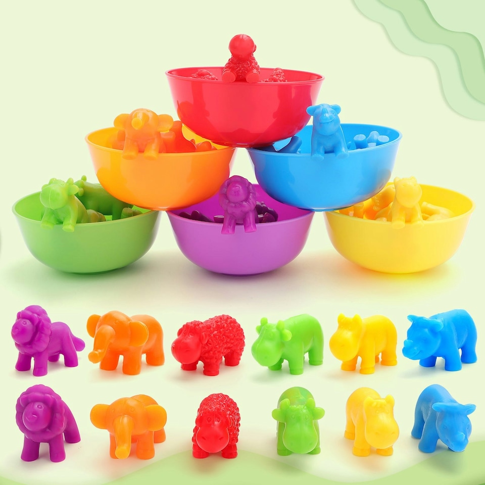 image 1 of Animal Counting Clip Game Colour Sorting Toys Bowl and Tweezers Montessori Toy