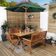 image 1 of Outdoor 6 Person Folding Rectangular Wooden Garden Patio Dining Table Chairs and 2 Benches Parasol and Base set