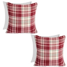 OHS 2 x Dorset Woven Check Printed Filled Cushions, 45x45cm - Red