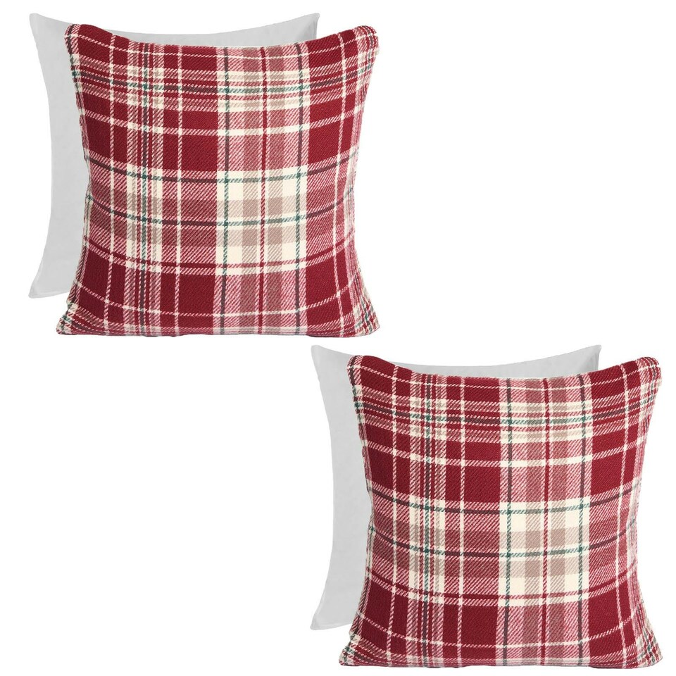 image 1 of OHS 2 x Dorset Woven Check Printed Filled Cushions, 45x45cm - Red