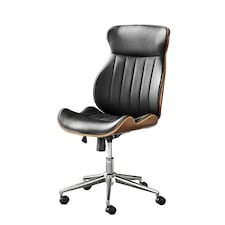 Furniturebox Parker Black Faux Leather Wood Back Office Chair
