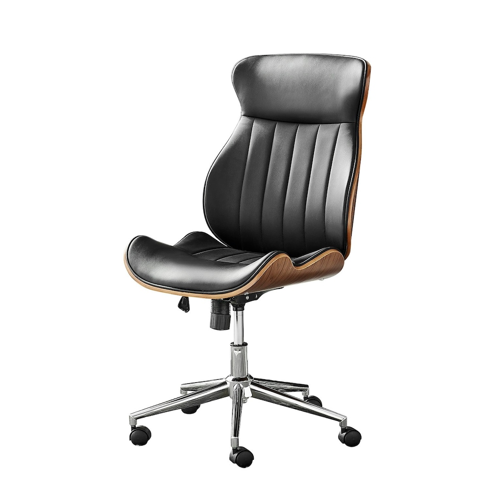 image 1 of Furniturebox Parker Black Faux Leather Wood Back Office Chair