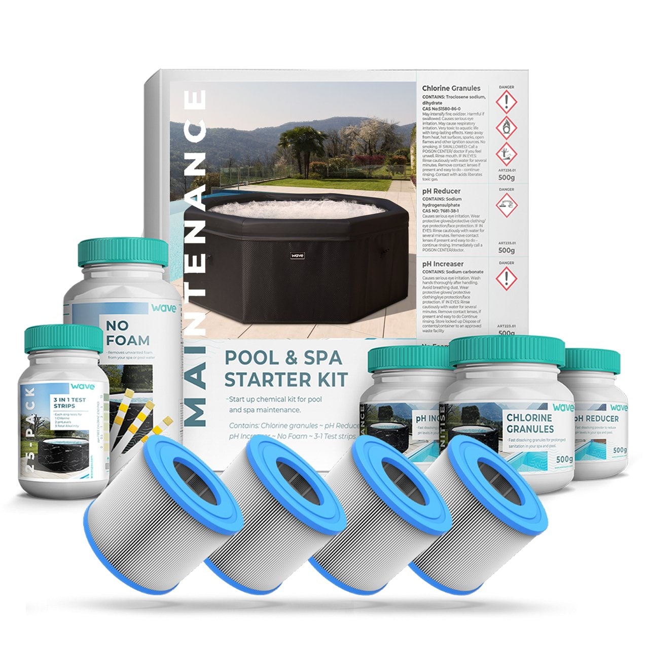 Wave Spas Wave Chemical Starter Kit & Cartridge/ Non Threaded Filters in White