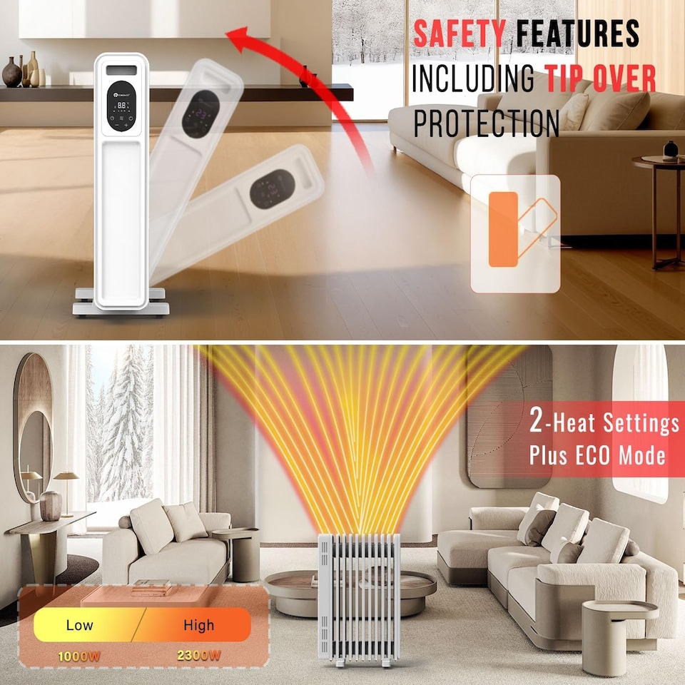 image 1 of 2300W Oil Filled Radiator with Remote Control White