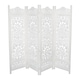 image 1 of 4 Panel Heavy Duty Carved  Screen Wooden Lotus Design Room Divider White 200 x 180 cm | White | White | 200 x 180 cm