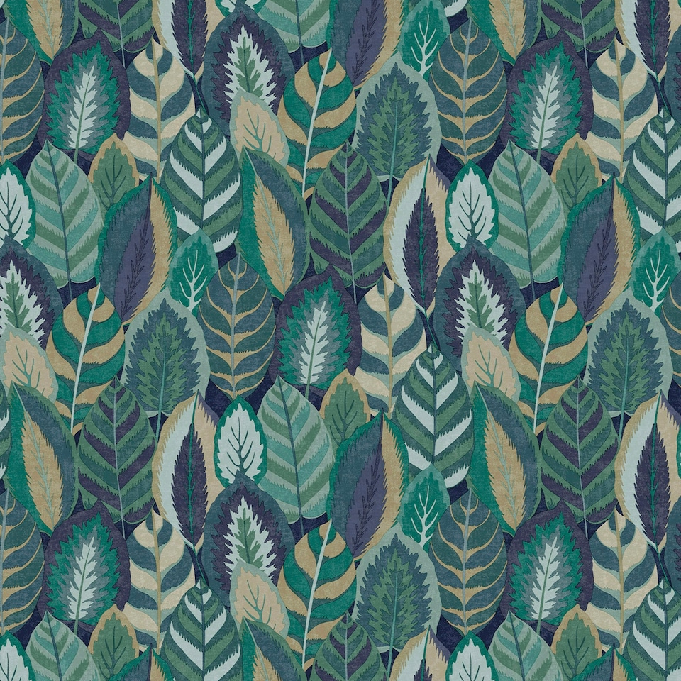 image 1 of Sublime Arty Leaves Blue Wallpaper Blue | Blue