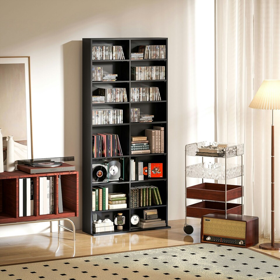 image 1 of HOMCOM 640 CD Storage Unit 360 DVD Storage Tower w/ 18 Compartments White 