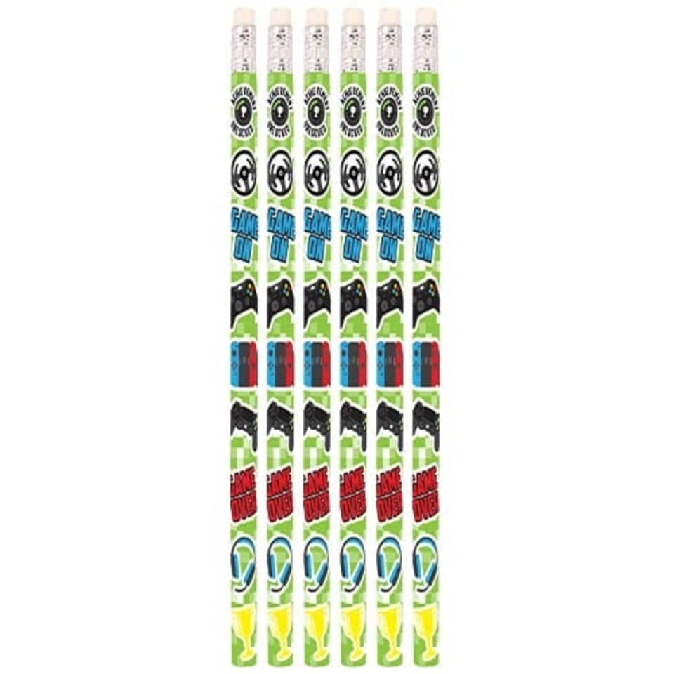 Gamer Pencils With Erasers - Pack of 6