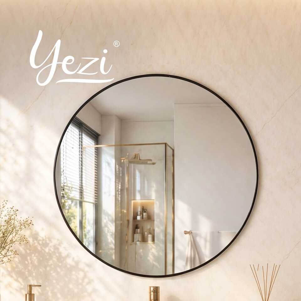image 1 of Yezi Wall Mirror Round Mirror Tempered Glass HD Explosion-proof Bathroom 60cm
