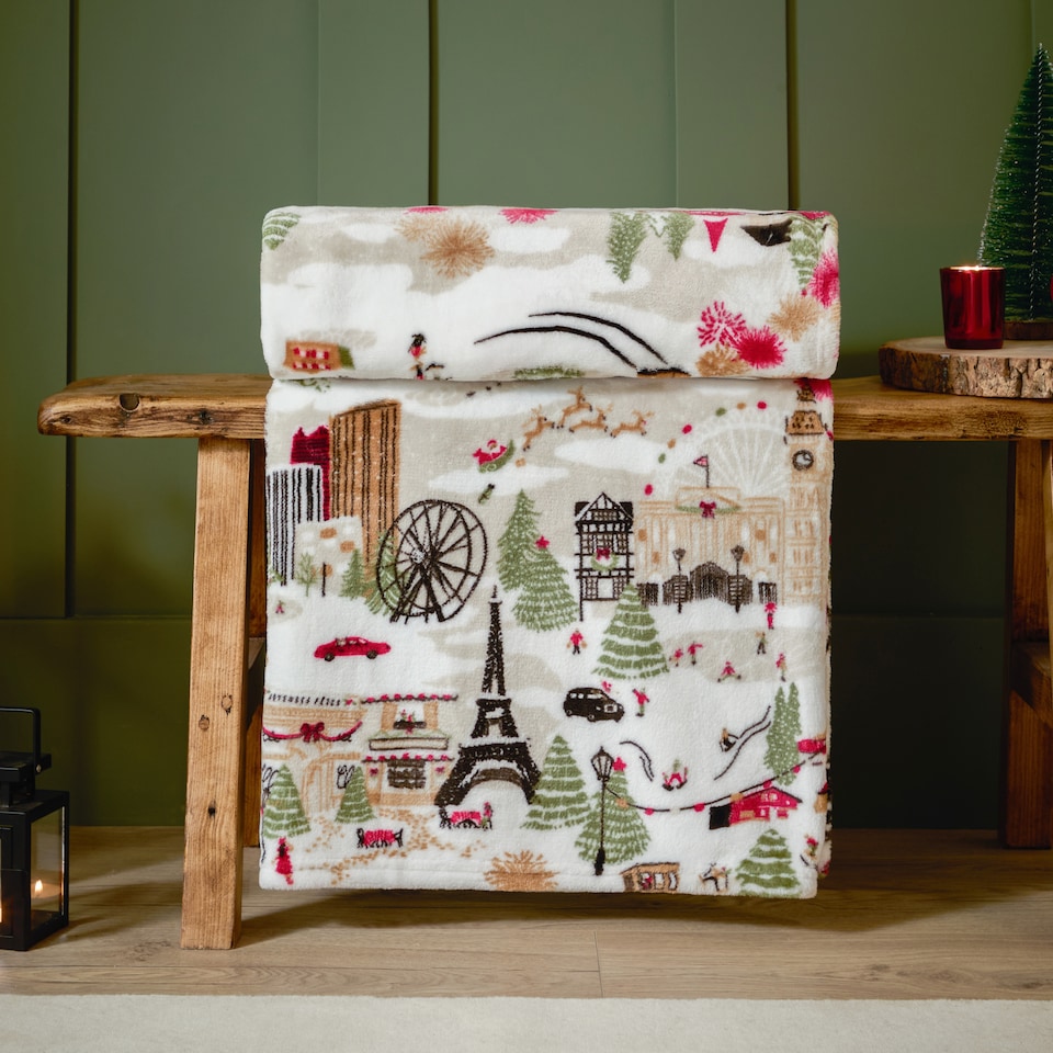 image 1 of Furn Joy To All Printed Fleece Throw | Cream | Cream | 1