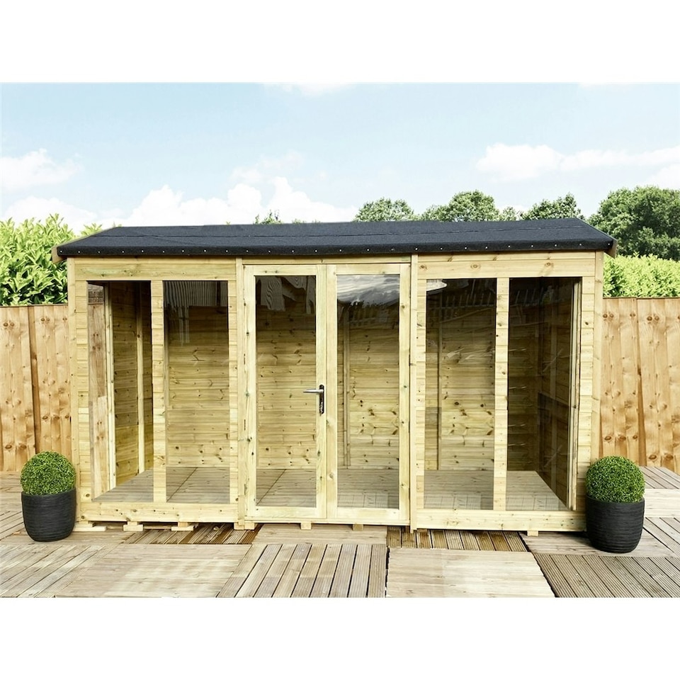 image 1 of 9 x 28 Reverse Pressure Treated Tongue And Groove Apex Summerhouse - LONG WINDOWS (9' x 28' / 9ft x 28ft) (9x28)