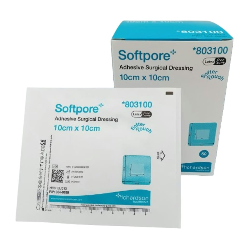 Softpore 10cm x 10cm Adhesive Surgical Dressings - Box of 50