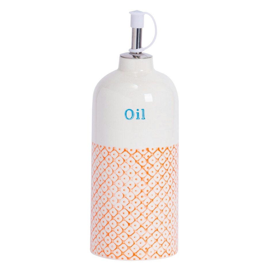 image 1 of Nicola Spring Hand-Printed Olive Oil Pourer Bottle - 500ml - Orange