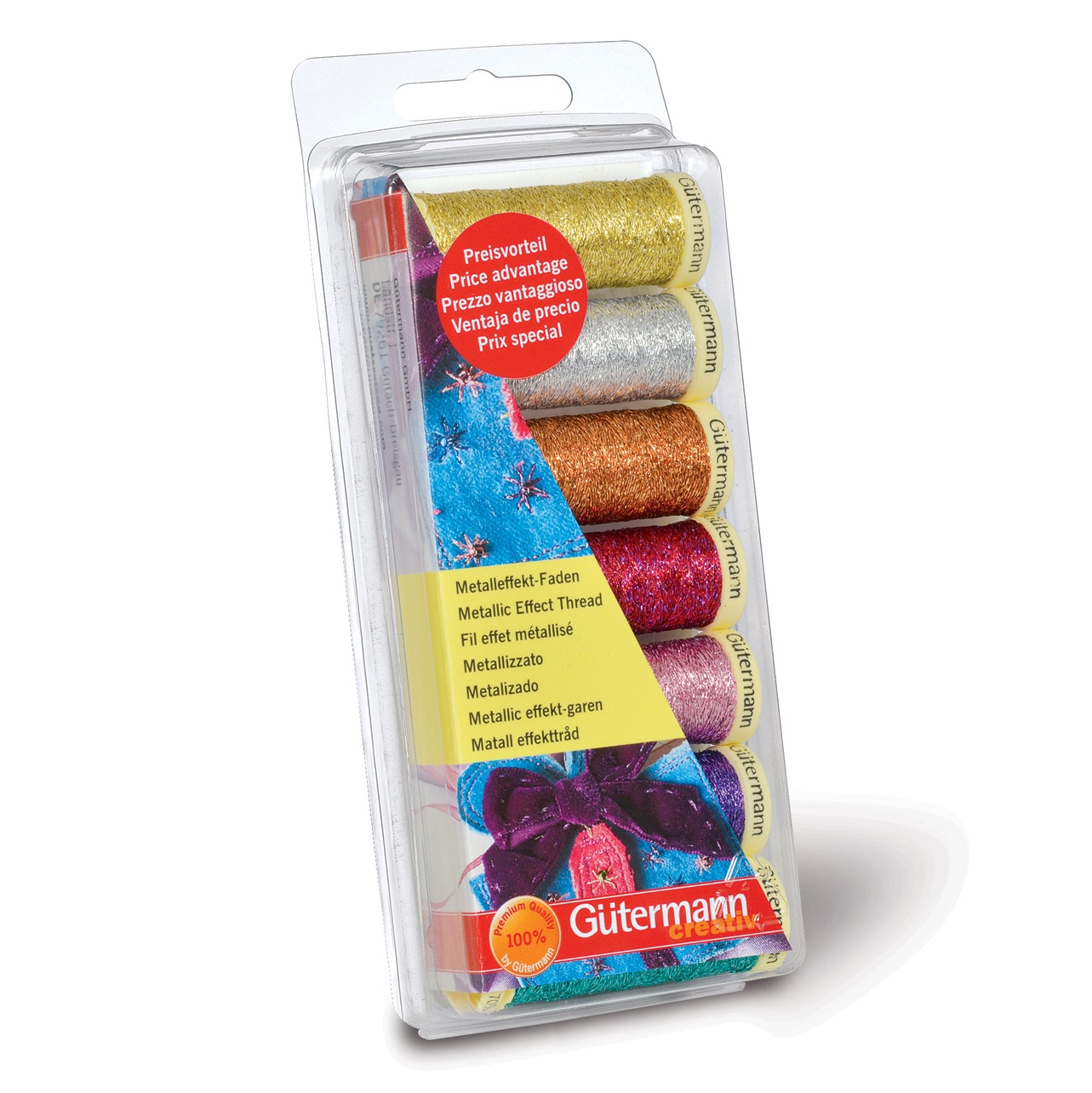 Gutermann Metallic Effect Thread Set - 7x50m Assorted Shades, Decorative Threads for Sewing & Crafts