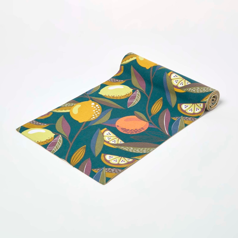 image 1 of Homescapes Cotton Citrus Table Runner