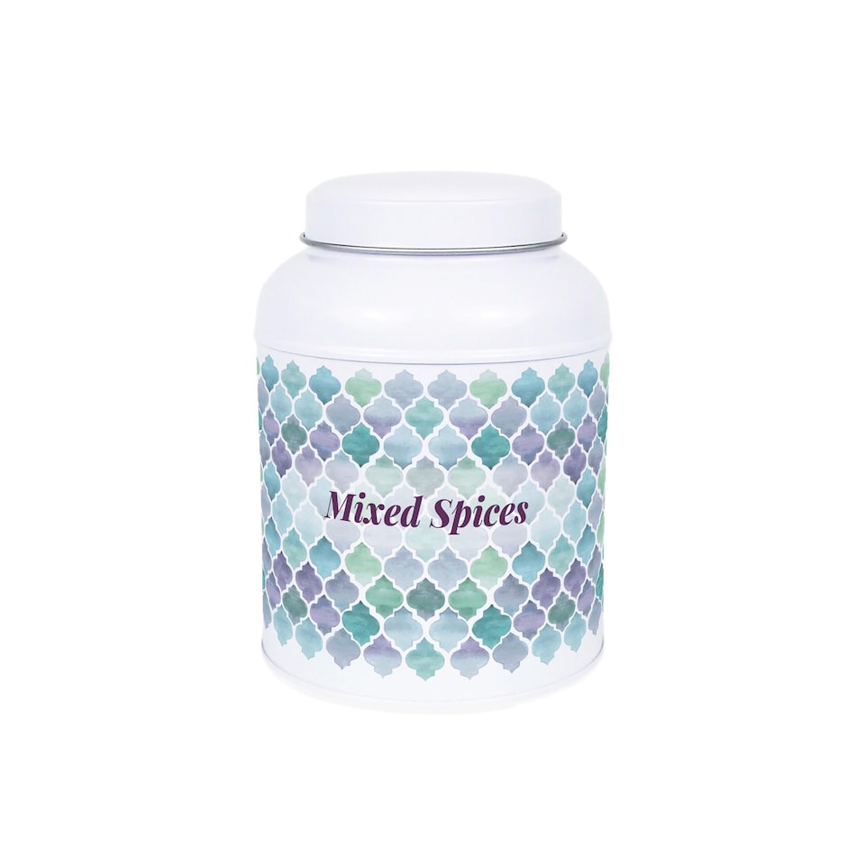 image 1 of Arabesque Tile Mixed Spices Canister - Small Domed Lid Kitchen Storage Jar