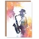 image 1 of Bright Artistic Saxophonist Music Smoke Him Her Birthday Card
