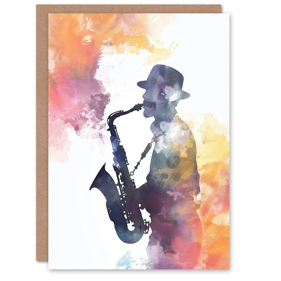 image 1 of Bright Artistic Saxophonist Music Smoke Him Her Birthday Card