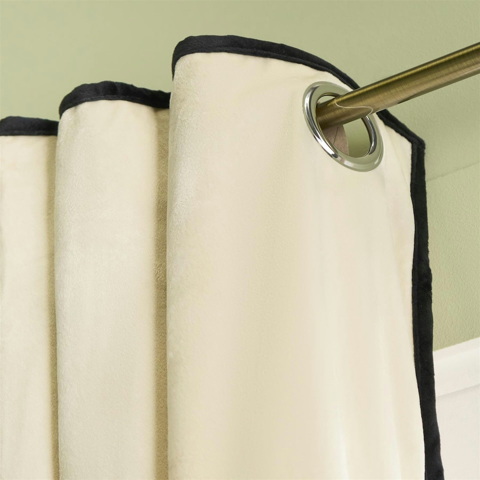 image 1 of OHS Piped Edge Velvet Light Reducing Insulated Panel Pair Eyelet Curtains, 66x90" Multi | Cream/Black