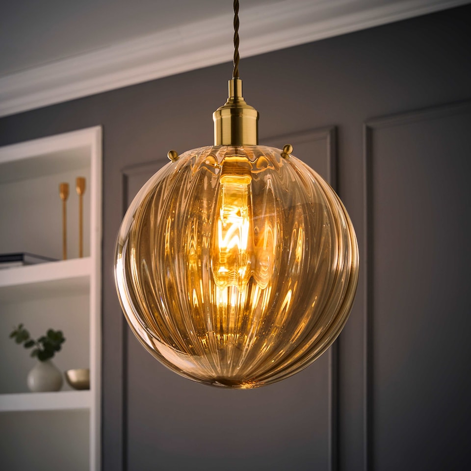 image 1 of ValueLights Chessy Ribbed Glass Easy Fit Lamp Shade & Bulb | Gold